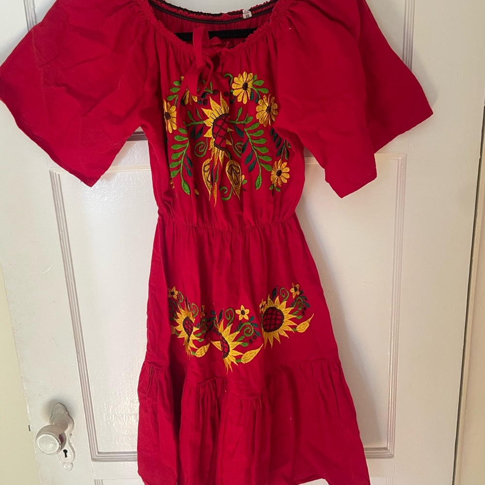 Red Floral Embroidered Dress